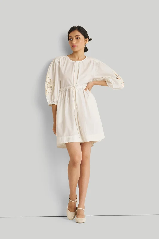 Women's Boat-Back DressesShirt Dress with Balloon Sleeves in White