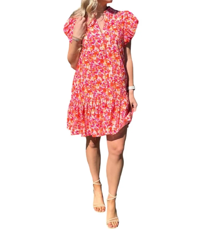 Women's Cap-Sleeve DressesTurn This Around Floral Print Dress In Pink