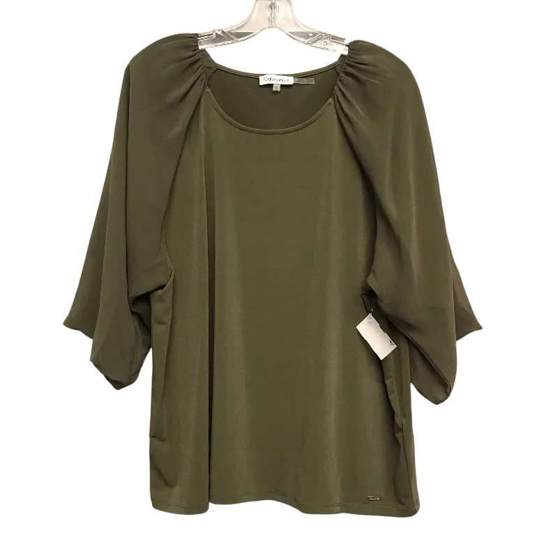 Women's Blouse with Shirt CollarGREEN TOP 3/4 SLEEVE by CALVIN KLEIN Size:XL