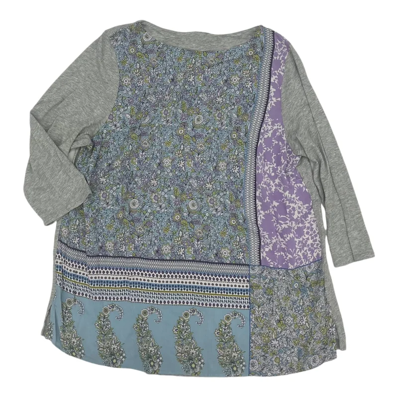 Women's Blouse with Sweetheart CollarTop 3/4 Sleeve By J. Jill In Blue & Grey, Size:L