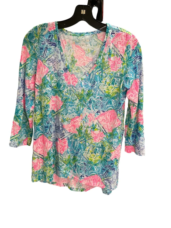 Women's Blouse with V-Shaped CollarTop 3/4 Sleeve By Lilly Pulitzer In Multi-colored, Size: S