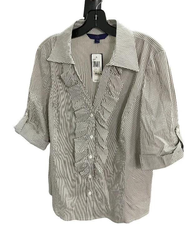 Women's Blouse with Narrow CollarTop 3/4 Sleeve By Not Your Daughters Jeans O In Striped, Size: L