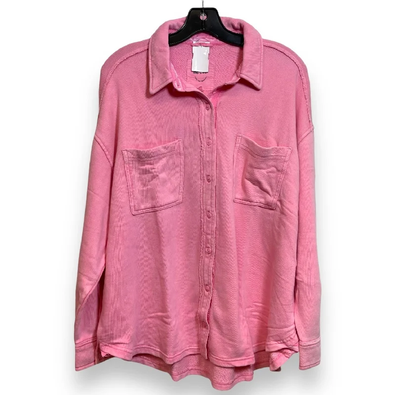 Women's Blouse with Mandarin CollarTop Long Sleeve By Aerie In Pink, Size: S