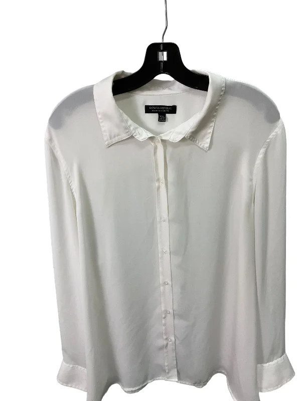 Women's Blouse with High CollarTop Long Sleeve By Banana Republic In White, Size: 18