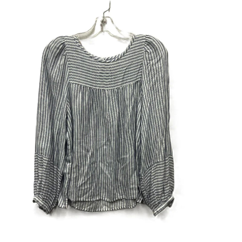 Women's Blouse with Mid-LengthTop Long Sleeve By Loft In Blue & White, Size: S