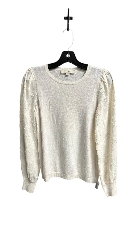 Women's Blouse with RufflesTop Long Sleeve By Loft In Cream, Size: S