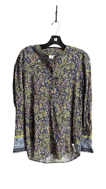 Women's Blouse with Bell SleevesTop Long Sleeve By Loft In Multi-colored, Size: Xs