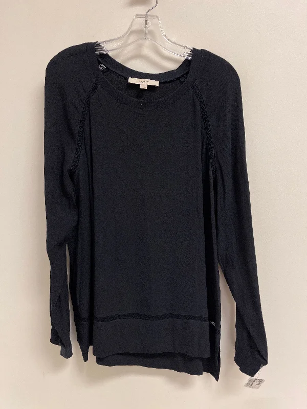 Women's Blouse with Low CollarTop Long Sleeve By Loft In Navy, Size: L