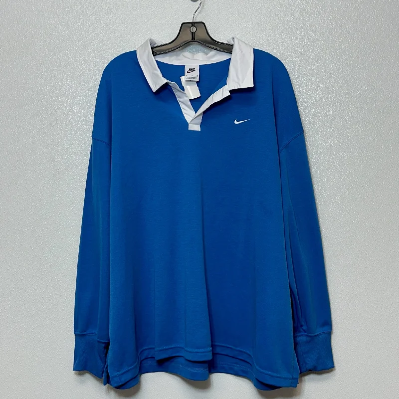 Women's Silk BlouseTop Long Sleeve By Nike In Blue, Size: Xl