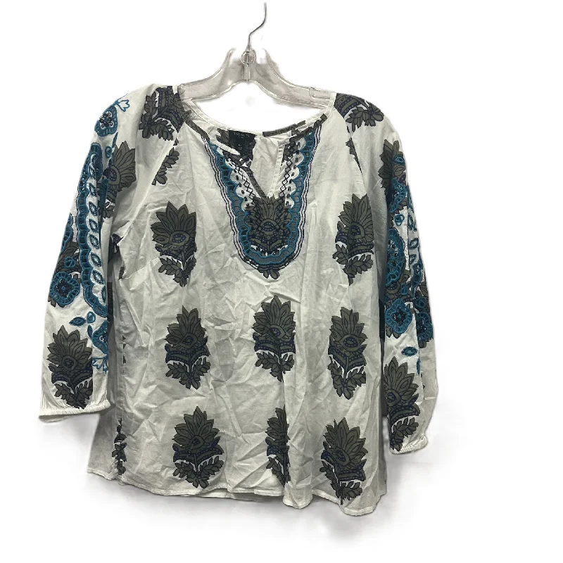 Women's Blouse for PartyTop Long Sleeve By Talbots In Blue & White, Size: Mp