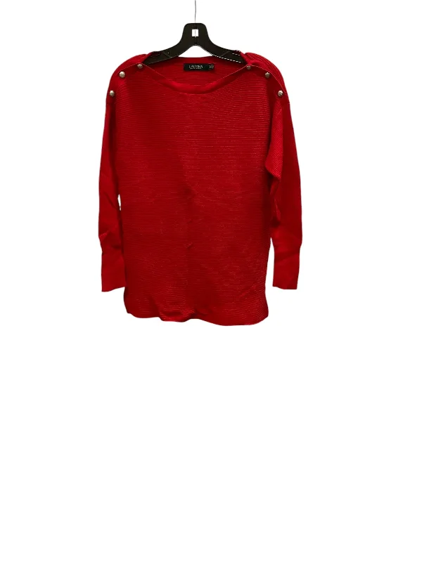 Women's Blouse with Keyhole CollarTop Long Sleeve Designer By Lauren By Ralph Lauren In Red, Size: Xs