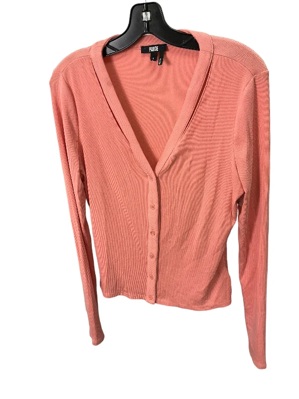 Women's Blouse with Collarless DesignTop Long Sleeve Designer By Paige In Coral, Size: L