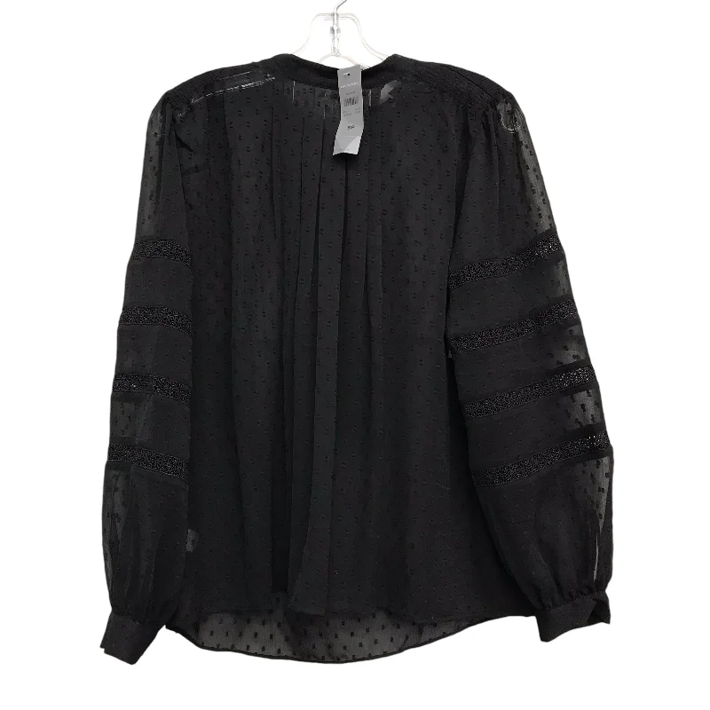 Women's Blouse with V-Shaped CollarTop Ls By Ann Taylor In Black, Size:Petite   S