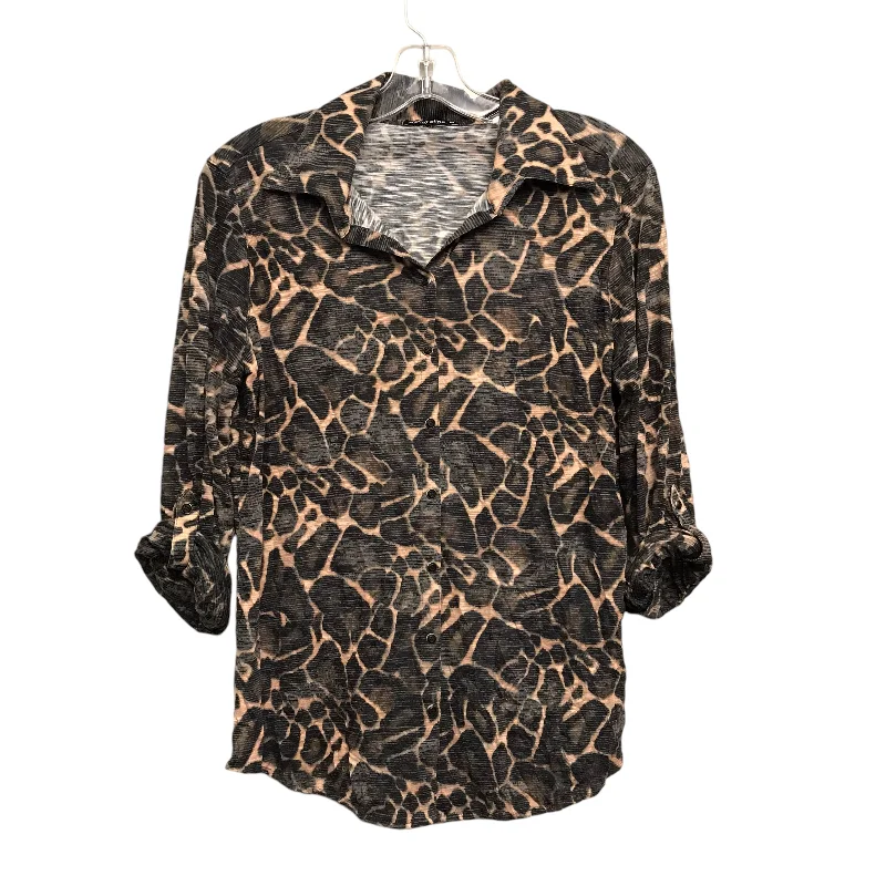 Women's Blouse with RufflesTop Ls By David Cline In Animal Print, Size:M