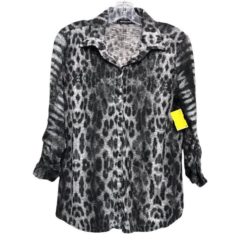 Women's Blouse with ShirringTop Ls By David Cline In Black & Grey, Size:M