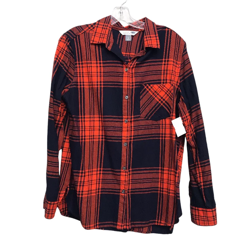 Women's Blouse with Wide CollarTop Ls By Old Navy In Plaid Pattern, Size:L