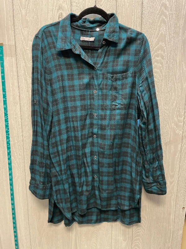 Women's Blouse with Keyhole CollarTunic Long Sleeve By Kenneth Cole Reaction In Plaid Pattern, Size: L